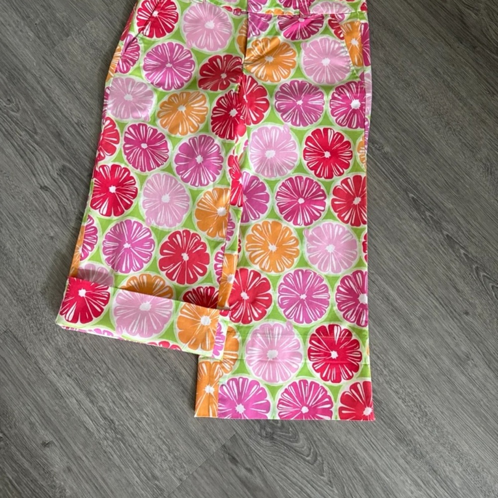 Lilly Pulitzer Sz. 0 Palm Beach Fit Juice Stand Print Capri Cotton/Spandex LNC - Picture 4 of 12